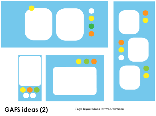 layout ideas using coloured circles and rounded rectangles on blue background